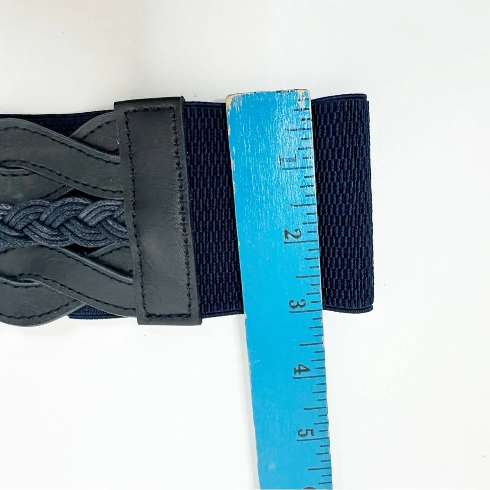 2/$30 NEW Elastic Wide Waist Belt Braided Navy Blue